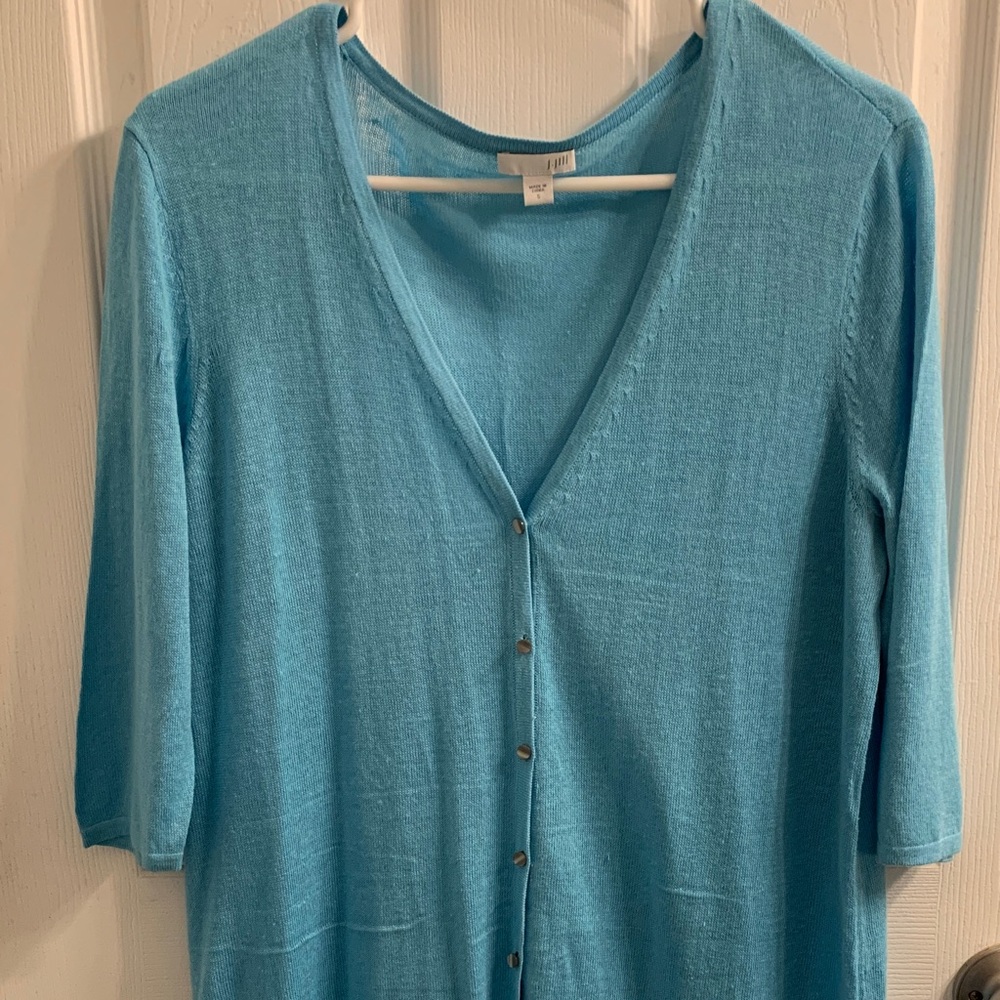 J. Jill Sky Blue Lightweight Linen V-Neck Button Cardigan Like New condition